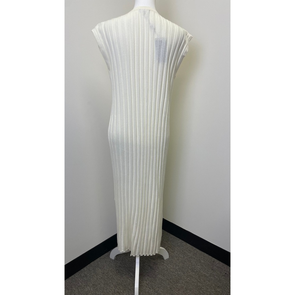 NWT Rails Ashley Cream Ribbed Knit Midi Dress L Sleeveless Split Neck Minimalist - Picture 6 of 16